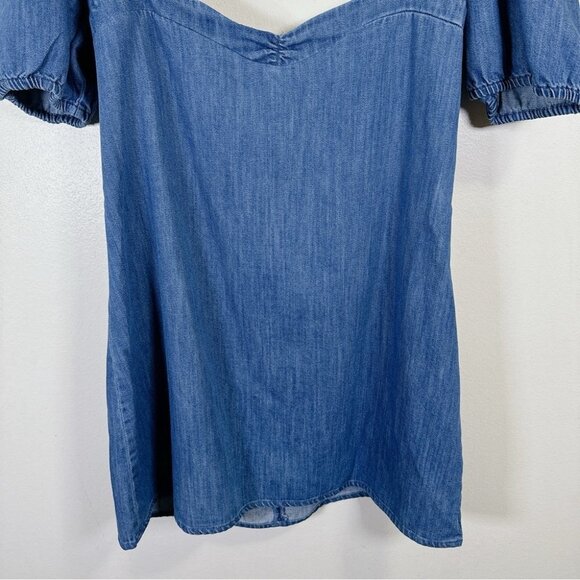 Zara  Denim Balloon Sleeve Heart Shaped Neckline Mini Dress - Picture 9 of 16